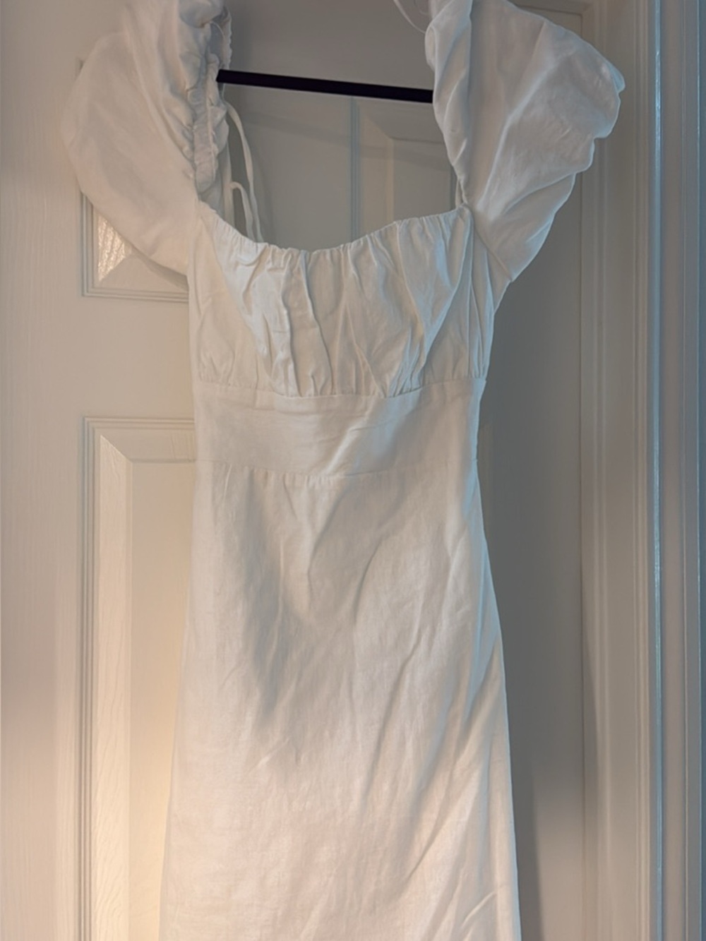 American Threads White Puff Sleeve Linen Dress